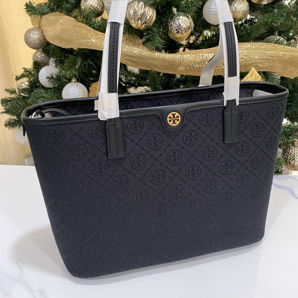 Tory Burch T Monogram Zip Tote Black